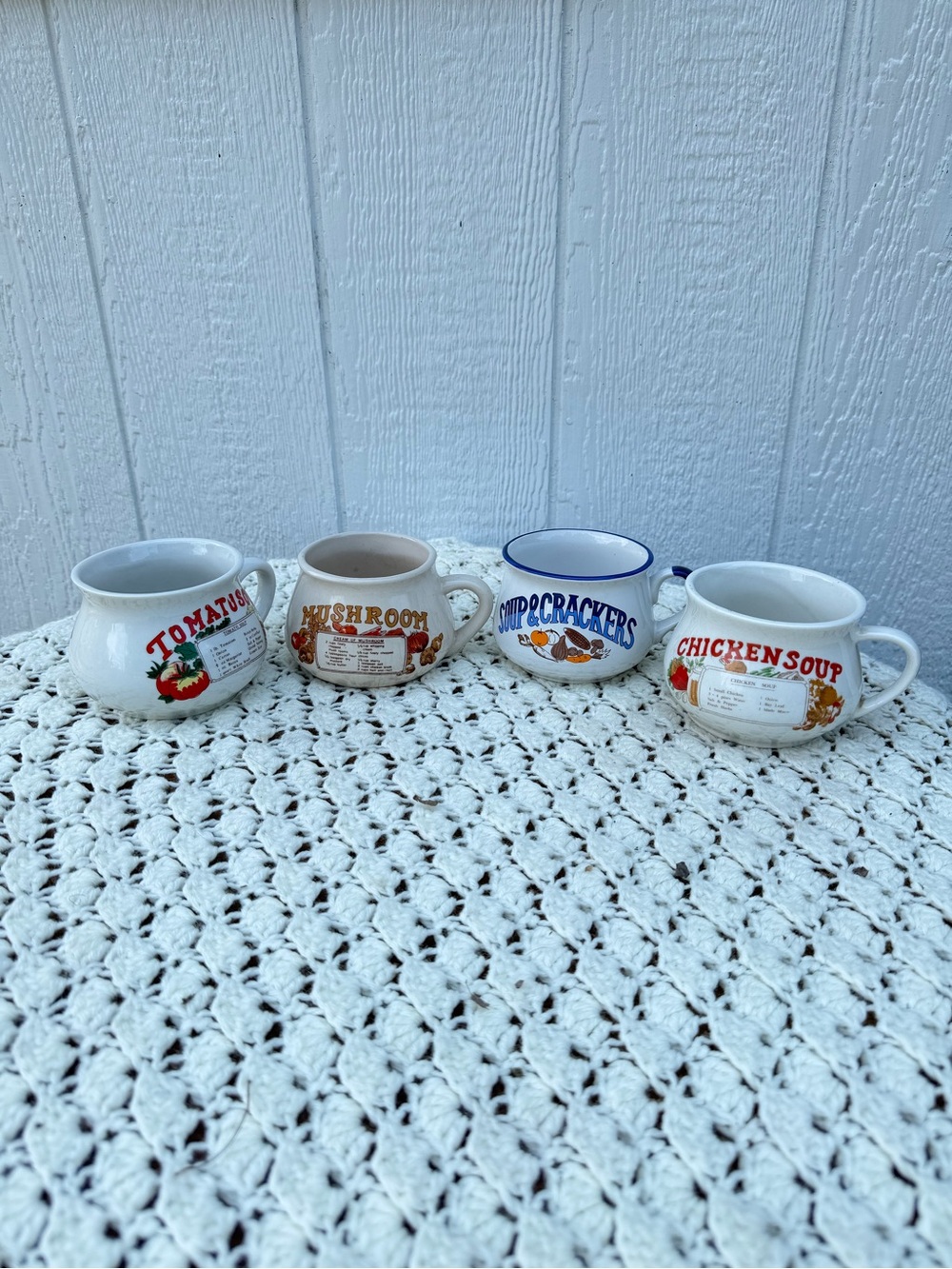 Vintage Soup Mug Set – White Ceramic Recipe Bowls
